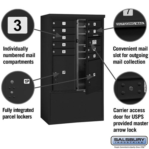 10-Door Free-Standing Mailbox with Parcel Lockers in Black