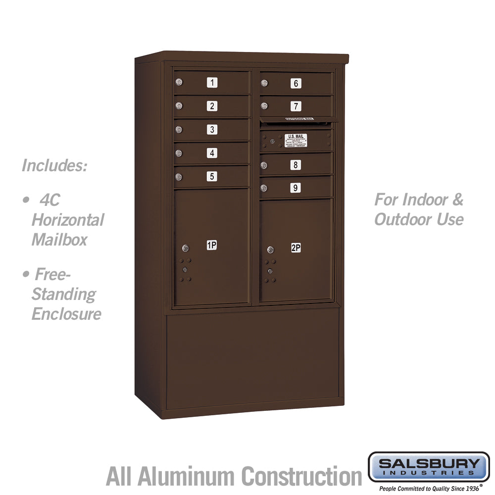 10 Door High Free-Standing 4C Horizontal Parcel Locker with 4 Parcel Lockers in Bronze with USPS Access