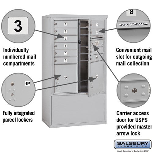 10 Door High Free-Standing 4C Horizontal Mailbox with Parcel Lockers and USPS Access