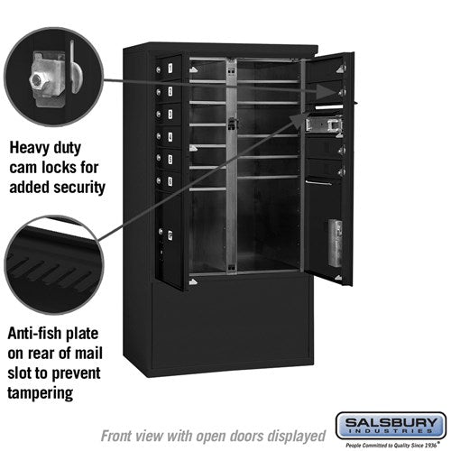 10 Door High Free-Standing 4C Horizontal Mailbox with Parcel Locker in Black