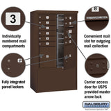 10 Door High Free-Standing 4C Horizontal Mailbox with Parcel Lockers in Bronze