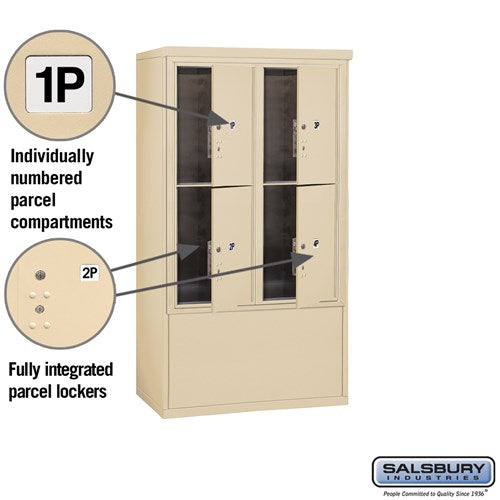 10 Door High Free-Standing 4C Horizontal Parcel Locker with 4 Parcel Lockers in Sandstone with USPS Access