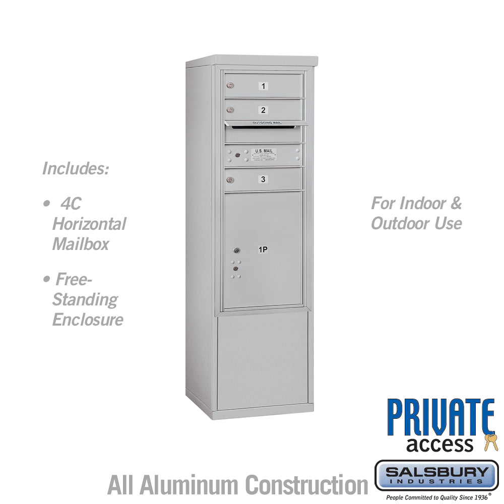 10 Door High Free-Standing 4C Horizontal Mailbox with Parcel Locker in Aluminum
