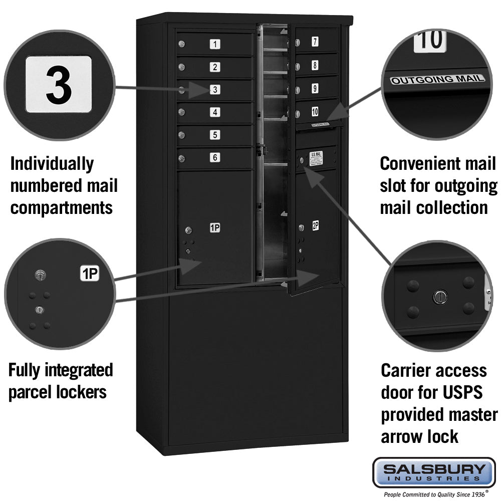 11-Door Free-Standing Mailbox with Parcel Locker in Black