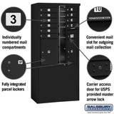 11-Door Free-Standing Mailbox with Parcel Locker in Black