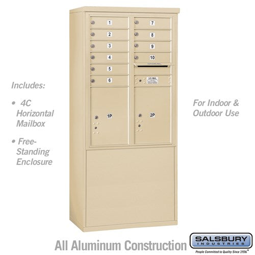 11 Door High Free-Standing 4C Horizontal Mailbox with Parcel Lockers in Sandstone