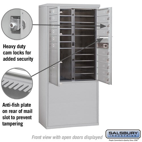 11 Door High Free-Standing 4C Horizontal Mailbox with 15 Doors and Parcel Locker in Aluminum