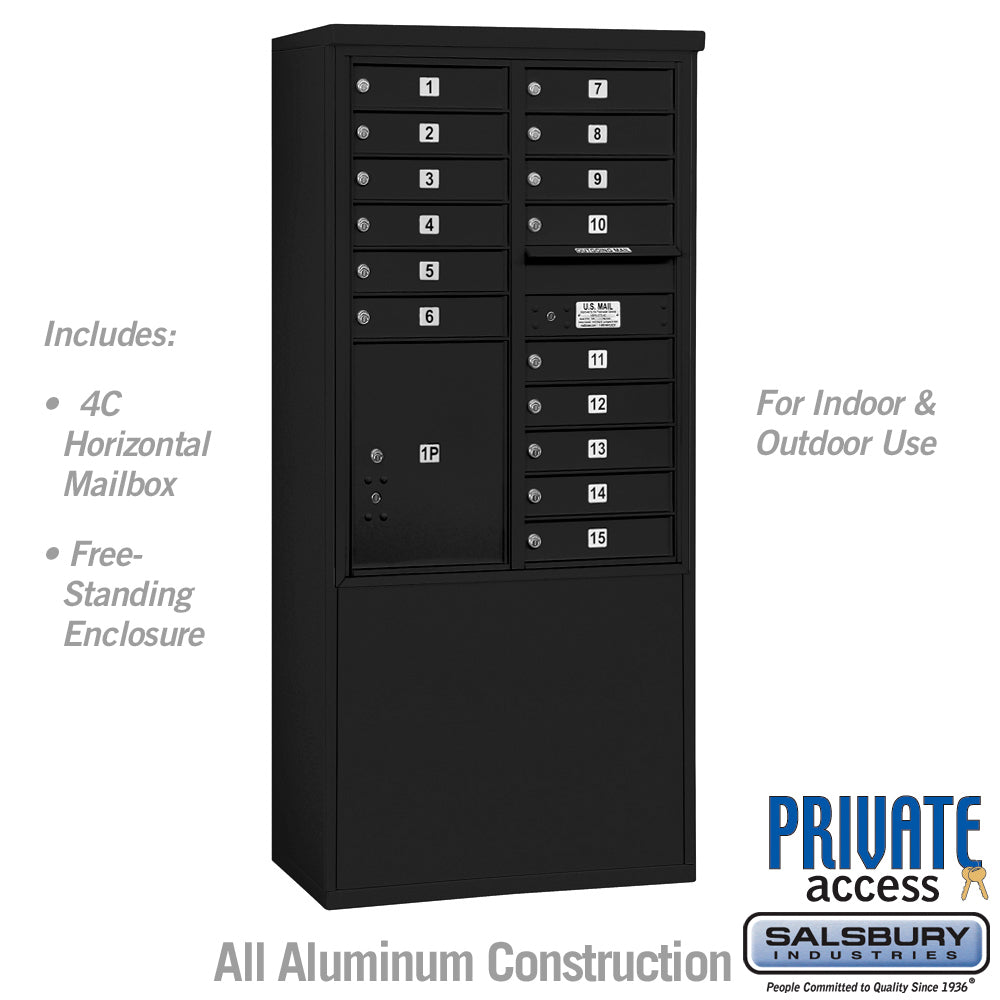 11 Door High Free-Standing 4C Horizontal Mailbox with Parcel Locker in Black