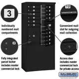 11 Door High Free-Standing 4C Horizontal Mailbox with Parcel Locker in Black