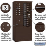 11 Door High Free-Standing 4C Horizontal Mailbox with 15 Doors and Parcel Locker in Aluminum