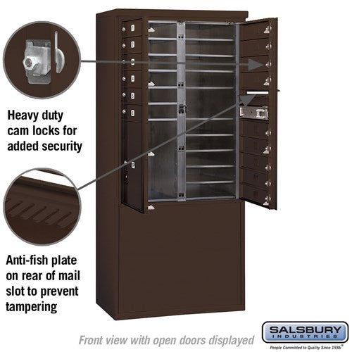 11 Door High Free-Standing 4C Horizontal Mailbox with 15 Doors and Parcel Locker in Aluminum