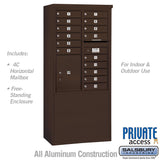 11 Door High Free-Standing 4C Horizontal Mailbox with 15 Doors and Parcel Locker in Aluminum