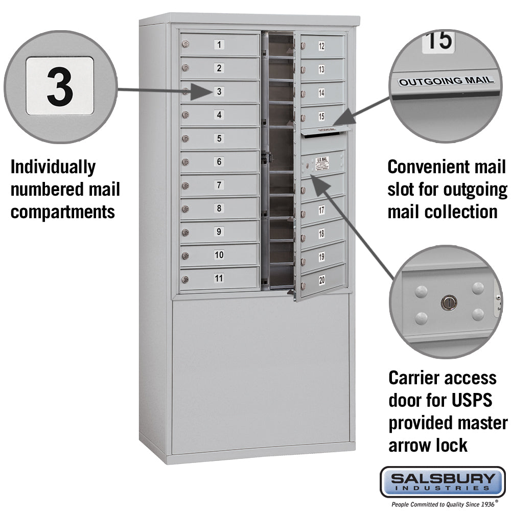 11 Door High Free-Standing 4C Horizontal Mailbox with 20 Doors in Aluminum with USPS Access