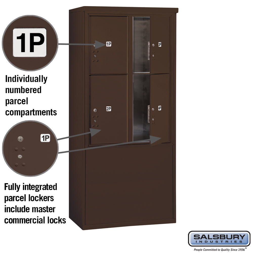 11-Door Free-Standing Parcel Locker with 4 Parcel Compartments in Bronze