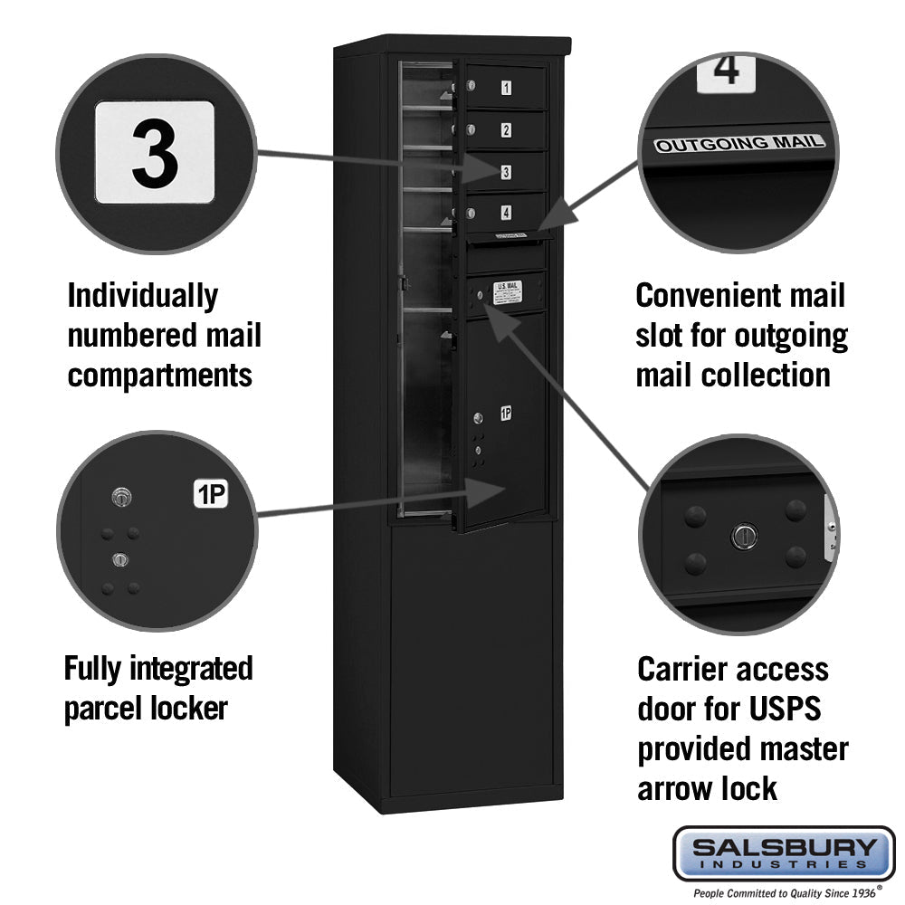 11-Door Free-Standing Mailbox with Parcel Locker in Black