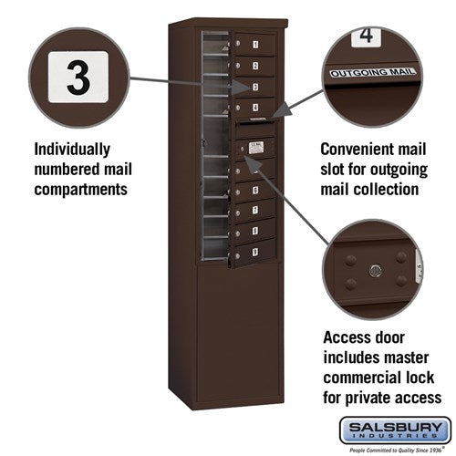 11 Door High Free-Standing 4C Horizontal Mailbox with Private Access in Bronze