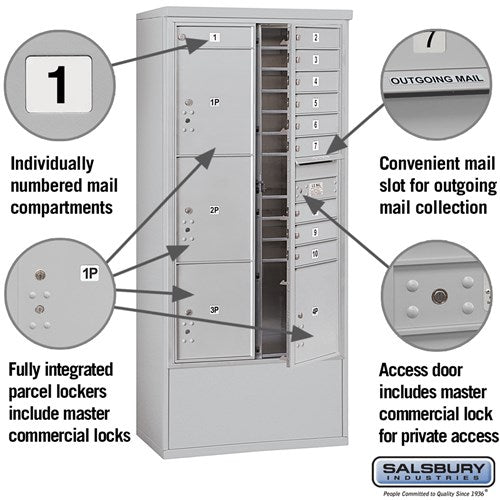 Maximum Height Free-Standing Mailbox with 10 Compartments and Parcel Lockers
