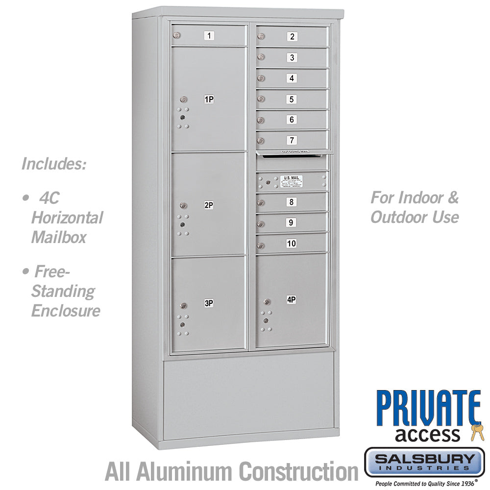 Maximum Height Free-Standing Mailbox with 10 Compartments and Parcel Lockers