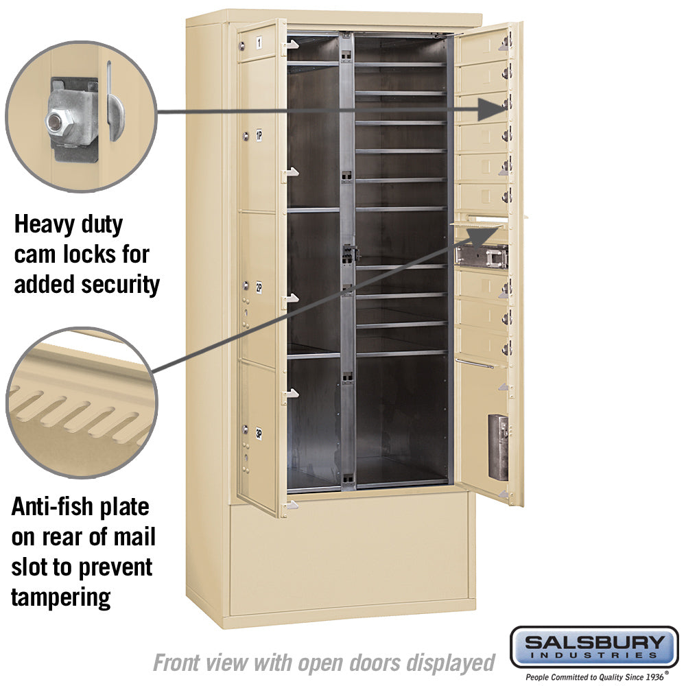 Maximum Height Free-Standing 4C Horizontal Mailbox with Parcel Lockers in Sandstone Private Access
