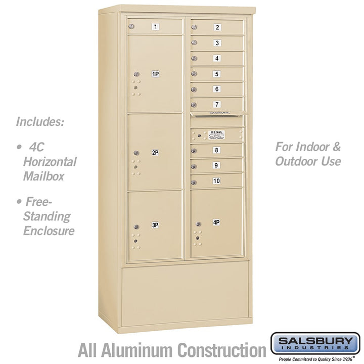 Maximum Height Free-Standing 4C Horizontal Mailbox with Parcel Lockers in Sandstone