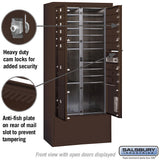 Maximum Height Free-Standing 4C Horizontal Mailbox with 15 Doors and 3 Parcel Lockers in Bronze with Private Access