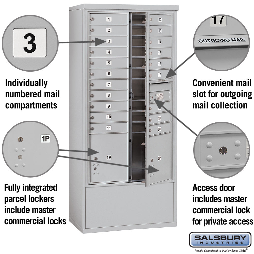 Maximum Height Free-Standing 4C Horizontal Mailbox with 14 Doors and Private Access