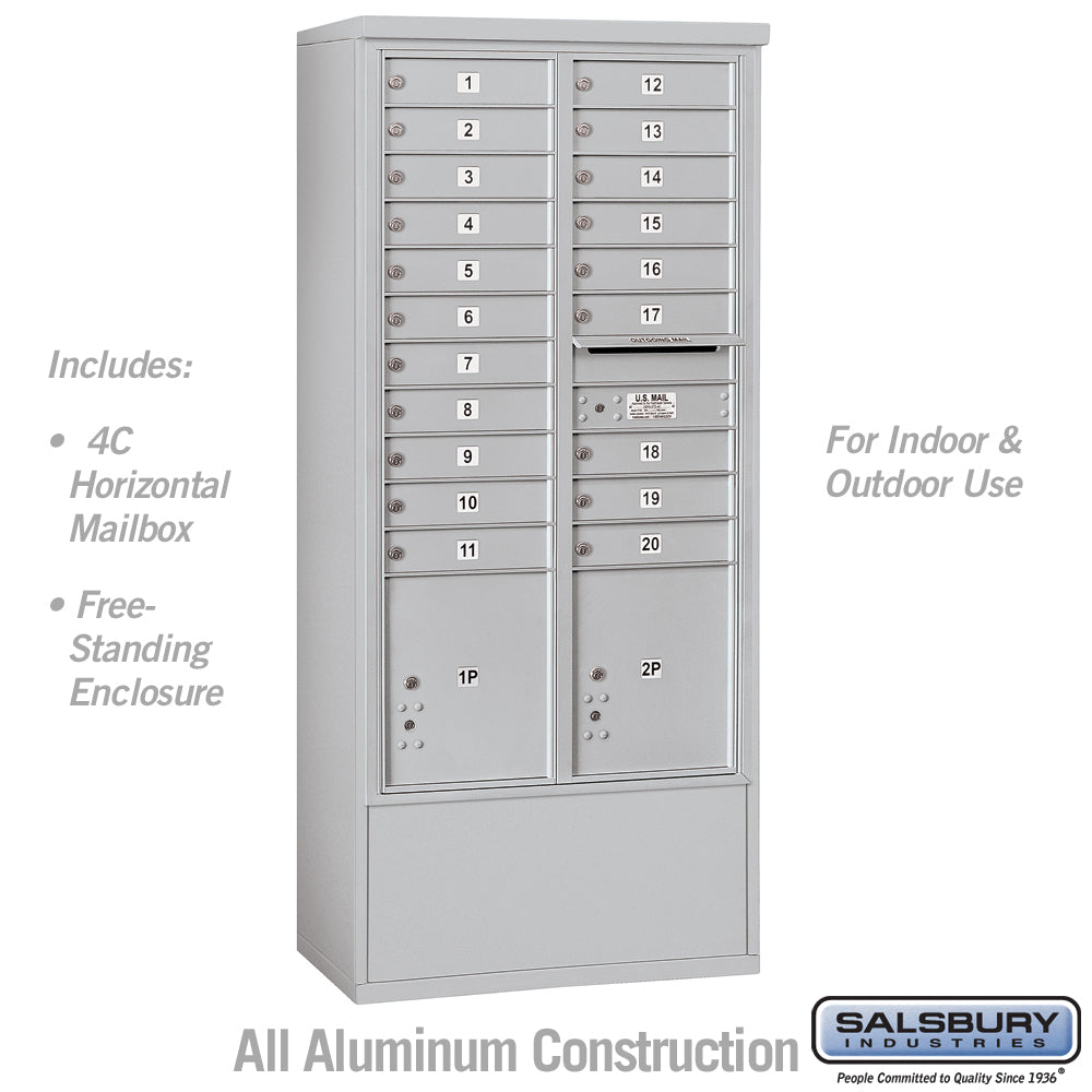 Maximum Height Free-Standing 4C Horizontal Mailbox with 20 Doors and 2 Parcel Lockers