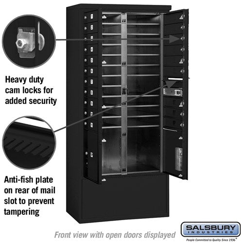 Maximum Height Free-Standing 4C Horizontal Mailbox with 20 Doors and 2 Parcel Lockers in Black with Private Access