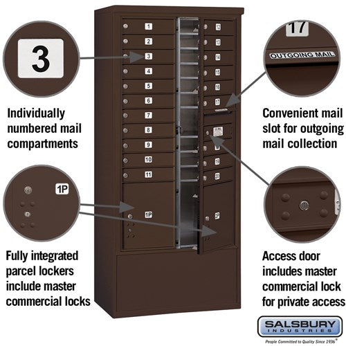 Maximum Height Free-Standing 4C Horizontal Mailbox with 14 Doors in Bronze with Private Access