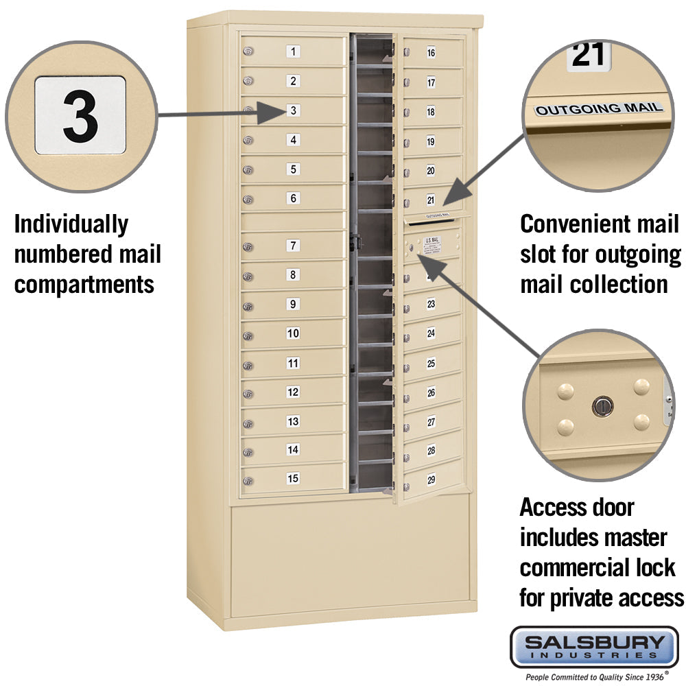 Maximum Height Free-Standing 4C Horizontal Mailbox with 29 Doors in Sandstone with Private Access