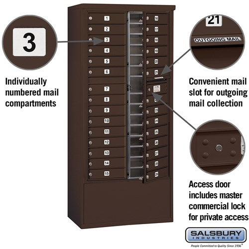 Maximum Height Free-Standing 4C Horizontal Mailbox with 29 Doors in Bronze with Private Access
