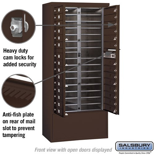 Maximum Height Free-Standing 4C Horizontal Mailbox with 29 Doors in Bronze with Private Access