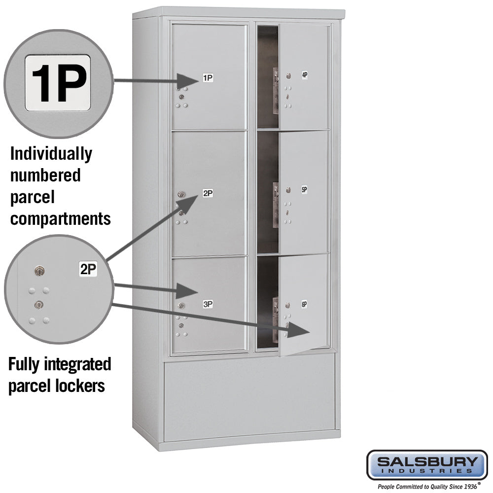 Maximum Height Free-Standing 4C Horizontal Parcel Locker with 6 Parcel Lockers in Aluminum with USPS Access