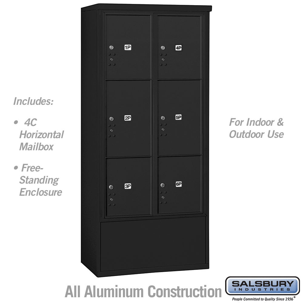 Maximum Height Free-Standing 4C Horizontal Parcel Locker with 6 Parcel Lockers in Black with USPS Access