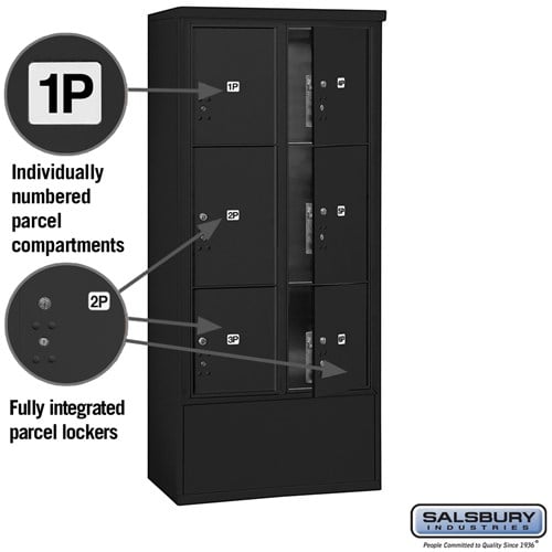 Maximum Height Free-Standing 4C Horizontal Parcel Locker with 6 Parcel Lockers in Black with USPS Access