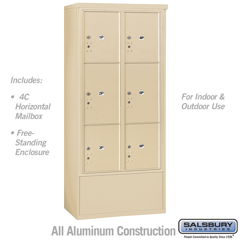 Maximum Height Free-Standing 4C Horizontal Parcel Locker with 6 Parcel Lockers in Aluminum with USPS Access