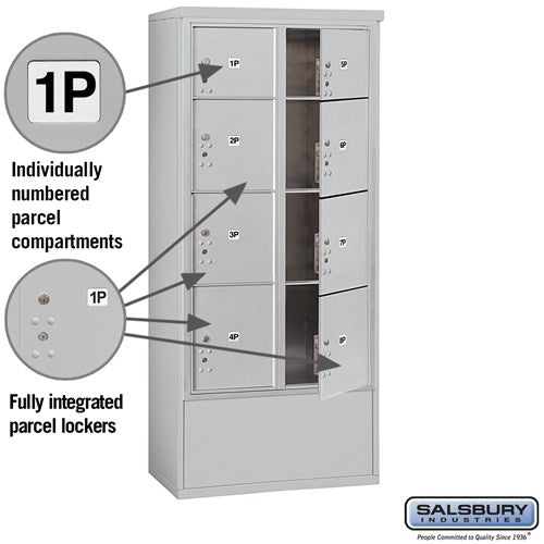 Maximum Height Free-Standing 4C Horizontal Parcel Locker with 8 Parcel Lockers in Aluminum with USPS Access
