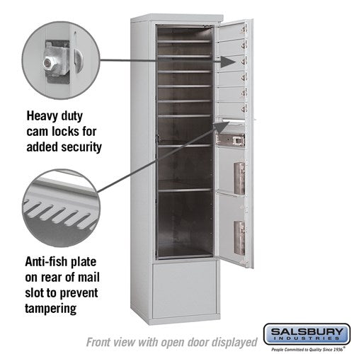 Maximum Height Free-Standing 4C Horizontal Mailbox with 6 Doors and 2 Parcel Lockers in Aluminum with Private Access