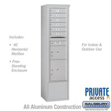 Maximum Height Free-Standing 4C Horizontal Mailbox with 6 Doors and 2 Parcel Lockers in Aluminum with Private Access