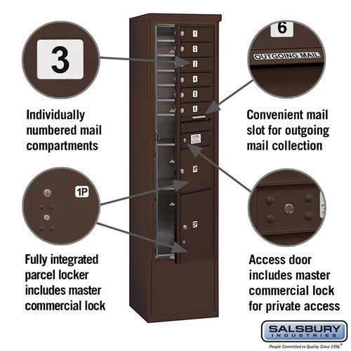 Maximum Height Free-Standing 4C Horizontal Mailbox with Parcel Lockers in Bronze