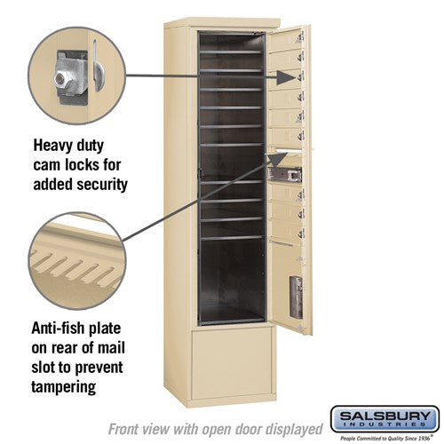 Maximum Height Free-Standing 4C Horizontal Mailbox with 9 Doors and 1 Parcel Locker in Sandstone