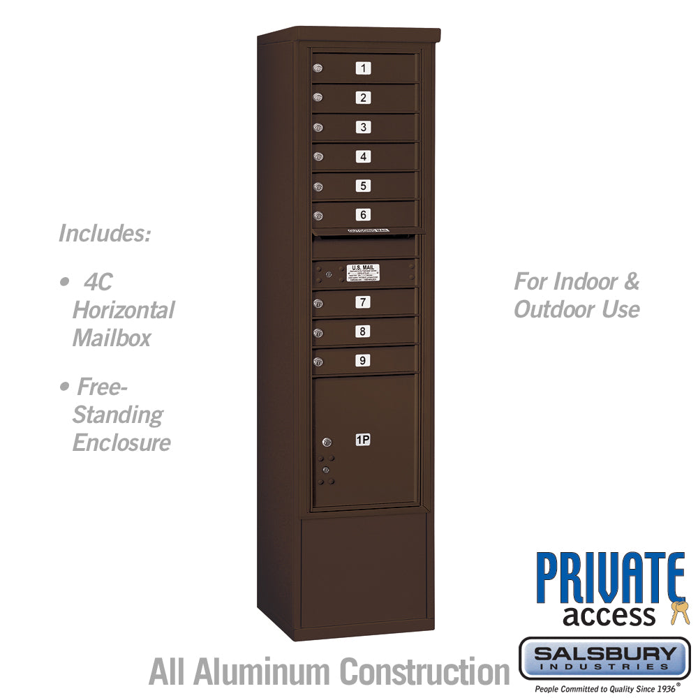 Maximum Height Free-Standing 4C Horizontal Mailbox with Parcel Locker in Bronze
