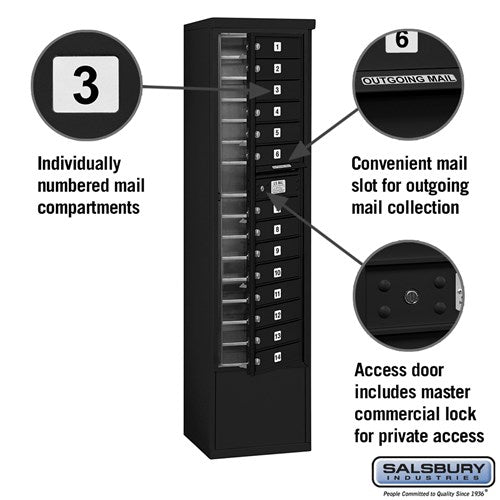 Maximum Height Free-Standing 4C Horizontal Mailbox with 14 Doors in Black with Private Access