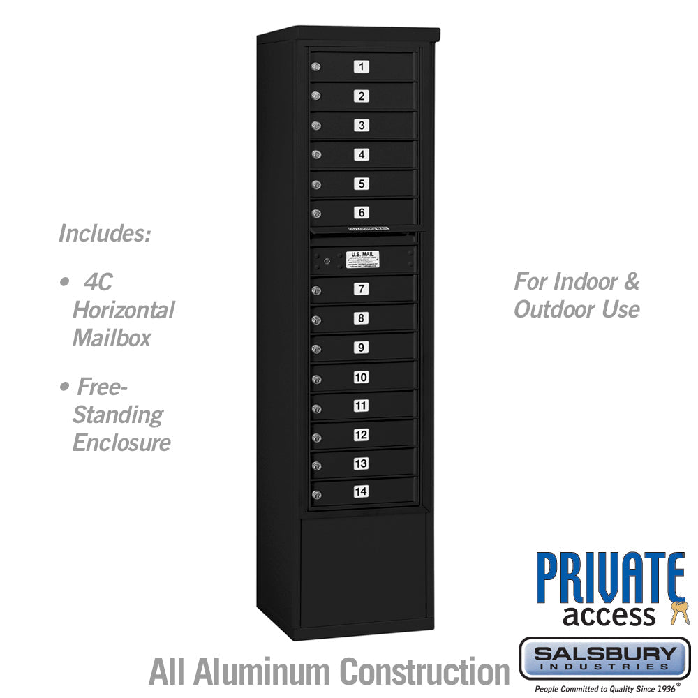 Maximum Height Free-Standing 4C Horizontal Mailbox with 14 Doors in Black with Private Access