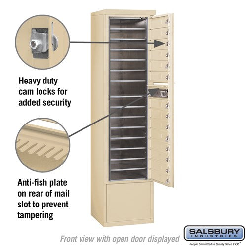 Maximum Height Free-Standing 4C Horizontal Mailbox with 14 Doors in Sandstone with Private Access