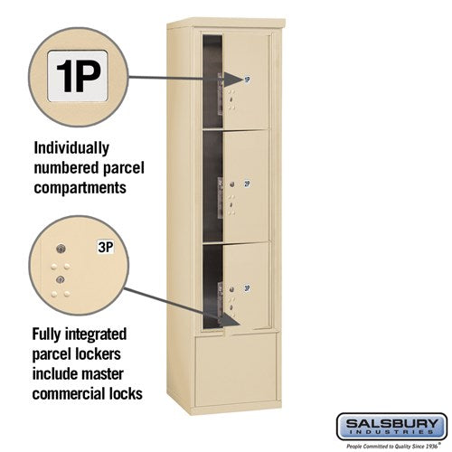 Maximum Height Free-Standing 4C Horizontal Parcel Locker with 3 Parcel Lockers in Sandstone