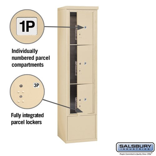 Maximum Height Free-Standing 4C Horizontal Parcel Locker with 3 Parcel Lockers in Sandstone with USPS Access