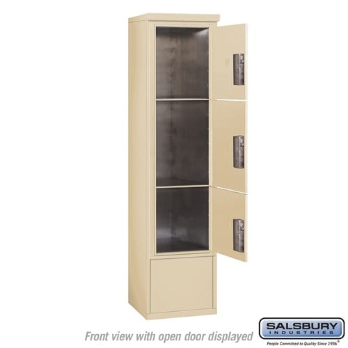 Maximum Height Free-Standing 4C Horizontal Parcel Locker with 3 Parcel Lockers in Sandstone with USPS Access