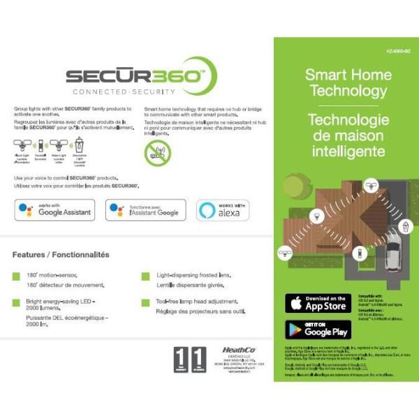 SECUR360 Wi-Fi Connected Bronze Wired Twin Head Voice Activated Motion Activated Outdoor LED Security Flood Light 2000 Lumens