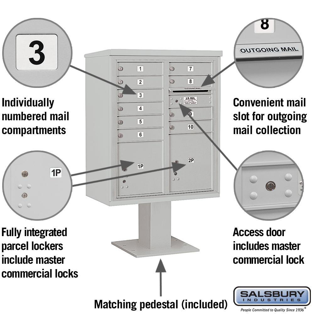 3400 Horizontal Series 10-Compartment 2-Parcel Locker Pedestal Mount Mailbox - Super Arbor